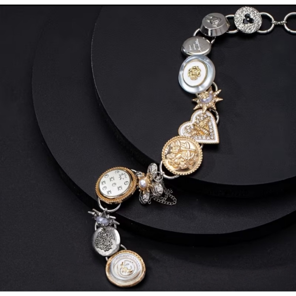 LAST 1! Large Mixed Metal Multiple Charm Statement Necklace! - Picture 4 of 5